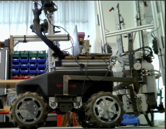 Left camera view of a mobile robot in a lab